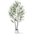 Jocoevol Olive Tree Artificial Indoor 5FT，Tall Faux Olive Tree with White Planter，Realistic Artificial Olive Tree Indoor with Natural Trunk and Lifelike Fruits for Home Office Living Room - size: 5ft