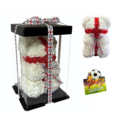England LED Artificial Rose Flower Bear, Valentine's Mother's Day, Christmas, Birthday,Thanksgiving Party Anniversary Girl Friend Wife Light Strips and Greeting Cards (GB) - color: Gb