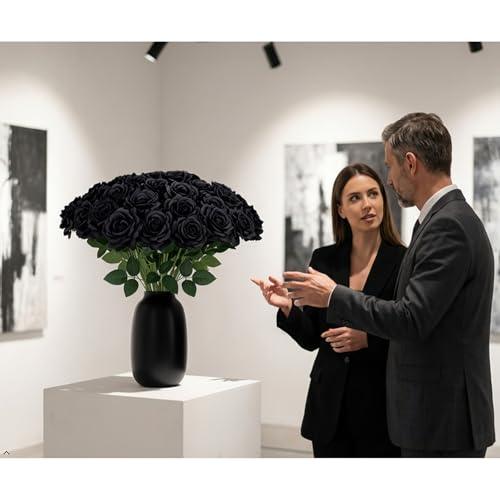 Black Roses Artificial Giant Flowers,50PCS 4 Inch Large Fake Roses Bulk - color: Black