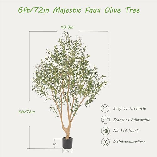 Nafresh Majestic Faux Olive Tree 6ft – Artificial Olive Tree Indoor & Outdoor with Lifelike Leaves & Textured Branches for Living Room, Office, Entryway,Patio - size: 6ft