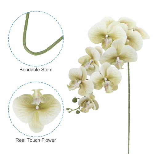 PATIKIL Artificial Orchid Stems 41", 3 Pack 9 Heads Faux Phalaenopsis Flowers Real Touch Fake Orchid Flower Branch for Vase Home Wedding Decoration, Grey Green - color: Grey Green