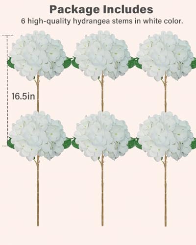 6PCS Premium White Hydrangea Artificial Flowers Bouquets, Ivory Silk Hydrangea Flowers Heads with Stems, Fake Hydrangeas Flowers Arrangement, Faux Hydrangea Decor for Home Wedding Party Baby Shower - color: Ivory White Cream