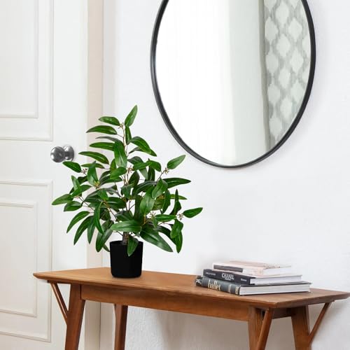 Artificial Plants Indoor with Pot, 19.7" Fake Potted Plants Eucalyptus Leaves, Silk Plant for Home Decor Indoor Plants Artificial for Home Office Bedroom Farmhouse Entry Table Shelf Decor, Deep Green - color: # Deep Green