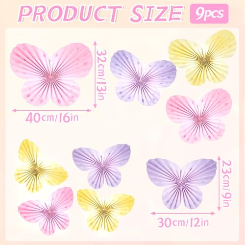 Easy Joy 9Pcs Paper Butterfly Decorations Butterfly Party Decor Hanging Paper Butterfly Fan Pastel Paper Fans Paper Butterflies for Spring Baby Shower Girls Room Wall Classroom Fairy Birthday - color: Pastel Paper Butterflies