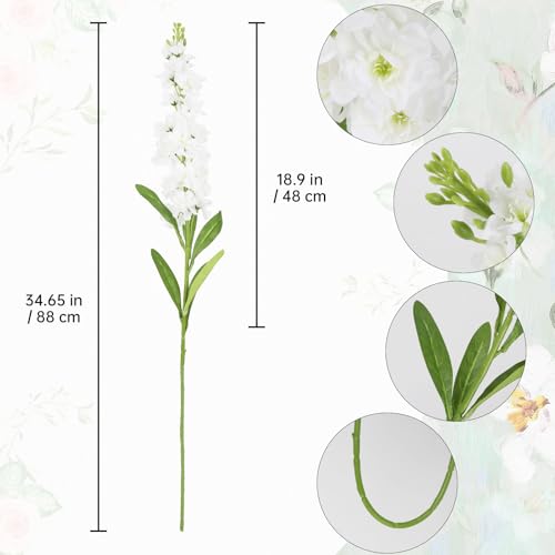 White Delphinium Artificial Flowers 5PCS Silk Flowers with Stems Snapdragon Long Stem for Tall Vase Home Wedding Centerpieces Decor (White) - color: Pure White