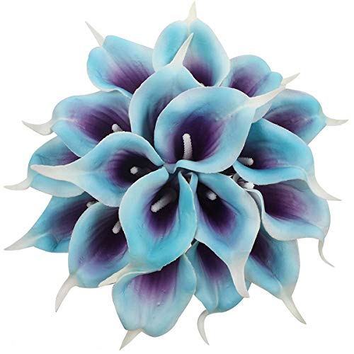 Faylapa 20 Pcs Artificial Calla Lily Real Touch Flowes Fake Flowers Wedding Bouquets Home Floral Decorations (Blue Purple Calla Lily) - color: Blue Purple