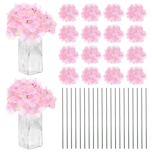 M METERXITY 66-Pack Silk Hydrangea Flowers, Artificial Flowers Heads with 66pcs Stems, Full Hydrangea Flowers for Home Decor/Wedding/Christmas/DIY/Party/Garden [Pink with Yellow Border] - color: Pink With Yellow Border