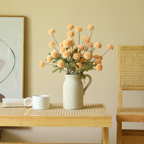 Laelfe Peach Artificial Flowers Pompon Mum, 5Pcs Fake Kiku Flowers Silk Small Mini Chrysanthemum Ball Faux Mum Decor for Filler DIY Bouquet Centerpieces Arrangements Shower (Peach) - color: Peach