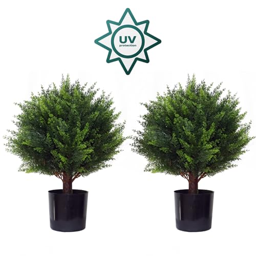 Artificial Cedar Tree - 2pcs Faux Shrub Plants, Hand Trimmed, UV Resistant, Low Maintenance, Suitable for Indoor and Outdoor Decoration (16.5 inches) - size: 16.5in