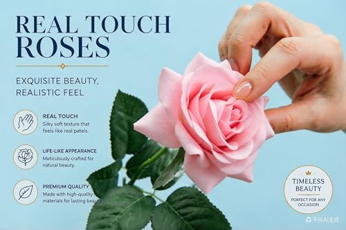 10 Pcs Real Touch Artificial Roses Fake Rose Long Stem Silk Faux Flowers Bridal Bouquet for Wedding Home Decor Romantic Valentine Gifts (Pink) - color: Pink