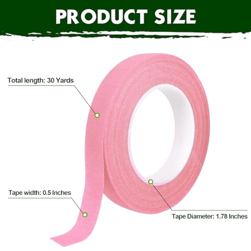 DOMMARE Floral Tape Pink Flower Tape, Flower Wrapping Tape, 2Pcs 1/2 Inch Floral Bouquet Supplies for Bouquet Floral Arranging Flowers Stem Wrapping, Wedding Bouquet, Wreath, Garden Decor, 32 Yard - color: 2Pcs Pink, style: Normal & Non-sticky