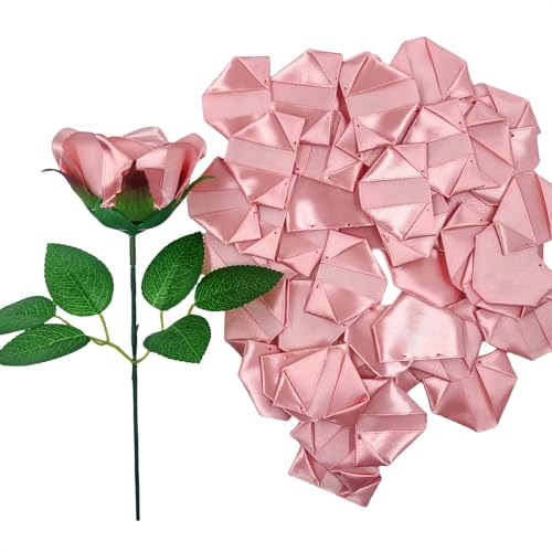 Eternal Rose DIY Supplies: 100Pcs Pre-Made Satin Petals, Create Handcrafted Forever Flowers for All Celebrations & Parties (Bean Pink) - color: 100 Pcs Bean Pink