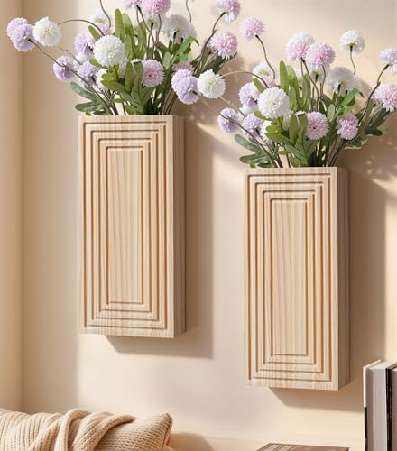 Wooden Wall Planter Vase,2 Pack Natural Wood Hanging Planter for Indoor Fake Plants Modern Boho Farmhouse Wall Art Decor for Home Kitchen Modern Farmhouse Bathroom Living Room Dining Room - color: Natural Wood