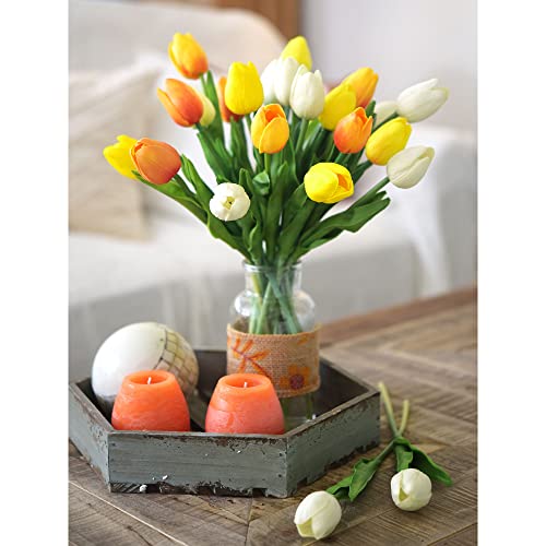 FiveSeasonStuff Real Touch Tulips Artificial Flowers – 15 Stems Faux Tulip Bouquet in Gift Box for Wedding, Home Decor, Party, Floral Arrangements (Candle Glow Yellow) - color: #12 Candle Glow Yellow