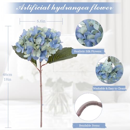 6PCS Realistic Artificial Silk Hydrangea Flowers, Premium Fake Hydrangea Flowers Bouquet with Stems, Full Faux Hydrangea Blooms for Home Wedding Table Party Office Decorations(Deep Lake Blue) - color: Deep Lake Blue