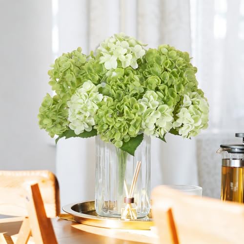 INXUGAO Artificial Flowers Fake Outdoor Hydrangea Bouquets with Long Stems, 3Pcs 18" Faux Green Hydrangeas with Latex Real Touch for Outdoors, Wedding, Baby Shower and Party Decor - color: Green