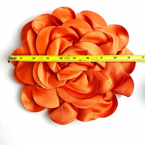 Heyiwell Large Satin Fabric flower for Brooch Pin Wedding Party Dance Dress Suit Clothes Head Hair Accessories DIY Decor 9.45"Inch - color: Orange