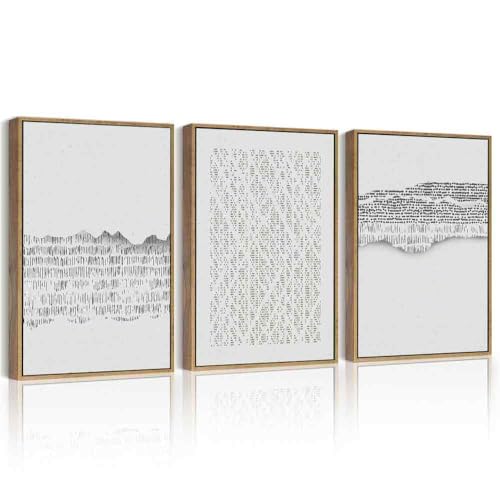 PHOPAGO Gray Abstract Framed Wall Art Mid Century Minimalist Wooden Pastel Boho Wall Decor Modern Neutral Farmhouse Rustic Art Decor - 11x14in Natural Framed - color: Gray Abstract, size: 14L" x 11W" x 3 Pcs Natural
