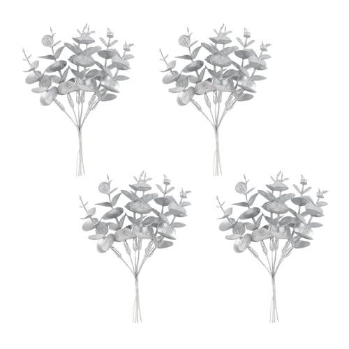 24 Pcs Artificial Eucalyptus Stems Eucalyptus Leaves for Wedding Fake Plants for Home Decor, Silver - color: Silver