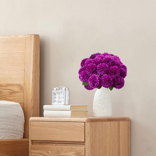 SITUMEIZI 12 Pcs Purple Flowers Artificial Chrysanthemums Ball Flower Fake Mums Silk for Wedding Home Kitchen Decoration Floral Arrangement - color: Purple, size: 12 Pieces