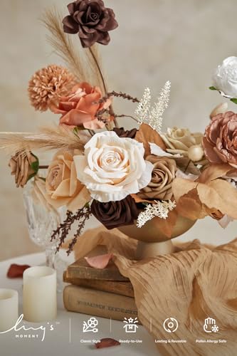 Ling's moment Fake Flowers Box, Faux Artificial Greenery Stems Foam Roses Gardenia Silk Peony Pampas Fabic Flower for Centerpieces Bouquet Wedding Vase Floral Decorations, Boho & Sepia, Grand Combo - color: Beg-boho & Sepia, size: Grand