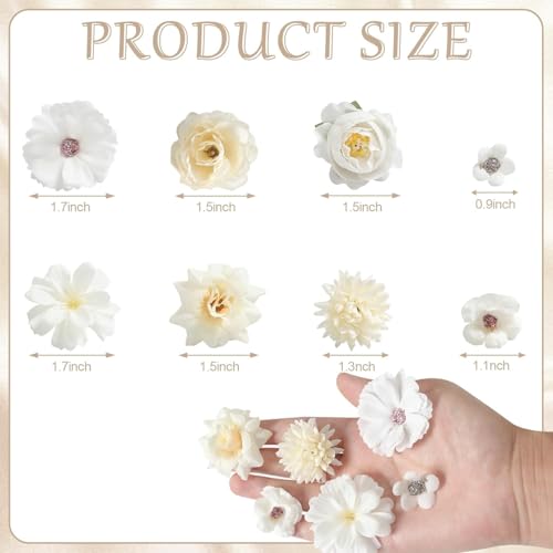 rongflower Faux Flower Heads Small Silk Artificial Flower DIY Fake Mini Flowers Rose Daisy Multicolor Flowers Craft Supplies for Wedding Party Wreath Graduation Season Party Home Decor (45, White) - color: White