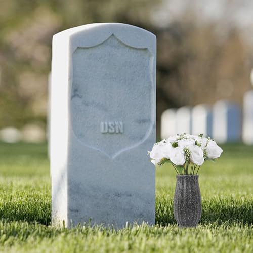 White Cemetery Flowers - 18 Silk Rose for Grave Decorations-Outdoor Memorial Grave Flowers for Cemetery - color: White