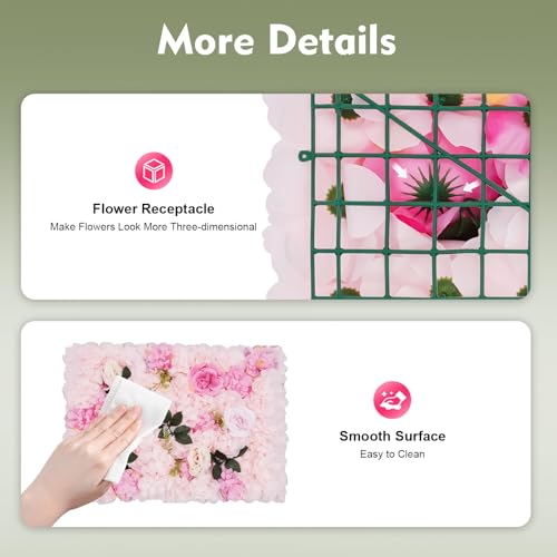 12 Pcs Flower Wall Panel, Artificial Flower Backdrop Wedding Backdrop Deco Floral Wall, Silk Rose Panels 3D Flower Background Panel for Wall, Light Pink Artificial Dahlia Rose Flower Wall Mat - color: Light Pink