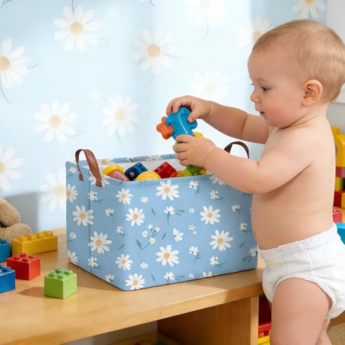 Rectangular Daisy Storage Basket,Kids Laundry Hamper,Waterproof foldable kids laundry basket,Blue Baskets,Books Box,Flower room decor(Daisy) - color: Daisy