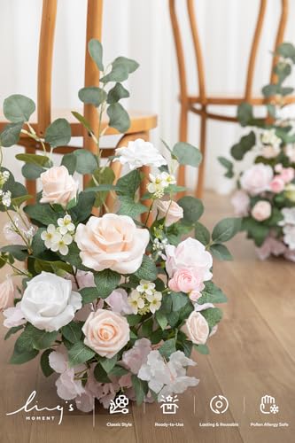 Ling's moment 17.5" Tall Free Standing Artificial Flowers Arrangements 2 pcs Wedding Aisle Runner Chair Decorations Blush & Cream Centerpieces for Ceremony Reception Rose Floral Floor Party Outdoor - color: Pk- Blush & Cream