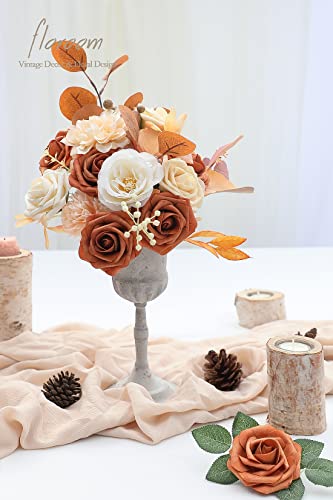 Floroom Artificial Flowers 25pcs Real Looking Burnt Orange Foam Fake Roses with Stems for DIY Terracotta Wedding Bouquets Bridal Shower Centerpieces Floral Arrangements Party Tables Home Decorations - color: Burnt Orange, size: 25Pcs