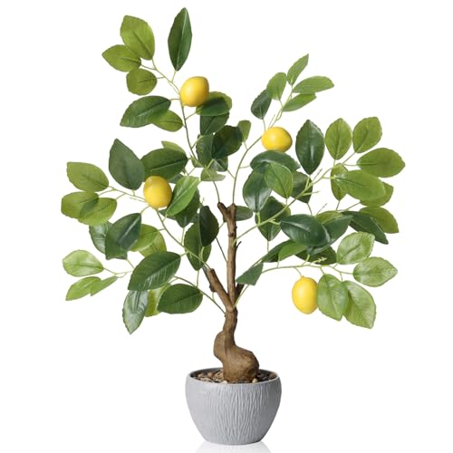 KAIRNE Artificial Lemons Decorations,17.7” Tall Lemon Tree Potted Plants,Real Like Lemons Tree with White Pot,Realistic Decorative Plants Indoor Table Decor, Fake Lemon for Kitchen Bathroom Decor - color: Lemon Tree