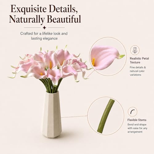 Mandy's Light Pink Calla Lily Artificial Flowers, 20 Stems 13.5" PU Realistic Bouquet for Vase, Elegant Home Decor Centerpiece, Wedding Bridal Bouquet, Table Decoration - color: Light Pink