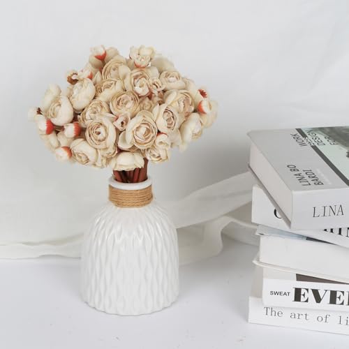 IPOPU Ranunculus Artificial Flowers 2Bouquets Silk Flowers with Stems 12PCS Mini Fake Flowers for DIY Wedding Bouquet Bridal Shower Decorations Floral Filler Flowers Centerpieces (Beige) - color: Beige