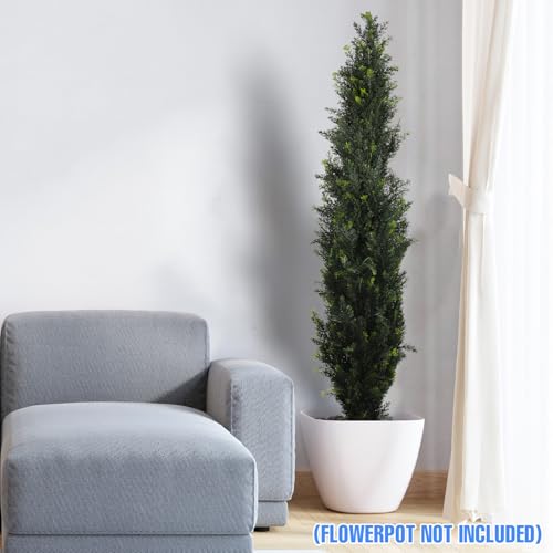 E&K 5FT Artificial Cedar Topiary Trees with Plastic Nursery Pot, Fake Pine Tree Artificial Plant Faux Trees for Home Office Garden Indoor Outdoor Decor (1 Pack) - color: Cedar Tree, size: 5ft
