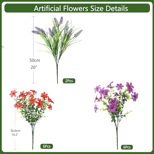 Artificial Flowers for Outdoors UV Resistant, 14 Bundles Fake Flowers Daisy with Lavender Faux Outdoor Plants Silk Flower for Outside Planters Patio Porch Window Garden Yard Spring Summer Decoration - color: Fuchia Red