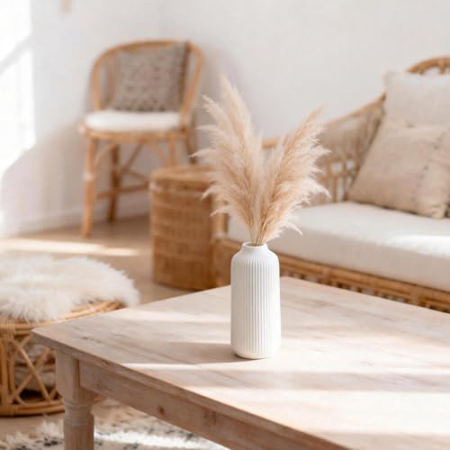 flature Ceramic Vase in Nordic Style, Decovase for Pampas Grass as Boho Deco, Vase White Matt 8 inch for Flowers, Scandinavian Design Home Decoration for Fresh Flowers, Dried Flowers (Size M) - color: White, size: Single Medium