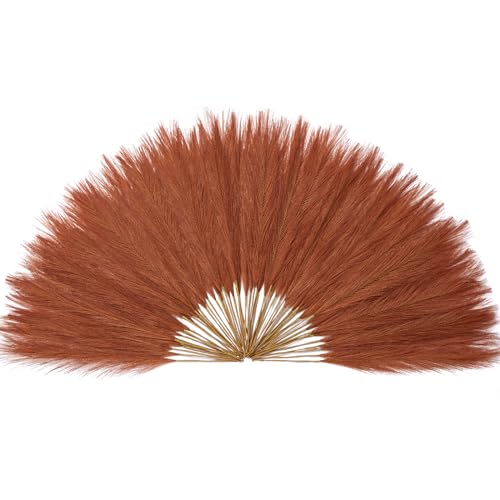 Serwalin 60PCS Burnt Orange Pampas, 17.7inch Terracotta Pampas Grass Decor, Fall Faux Pampas Grass Bulk Boho Decor for Vase Filler Farmhouse Home Wedding Christmas Decor Table Centerpiece - color: B Burnt Orange
