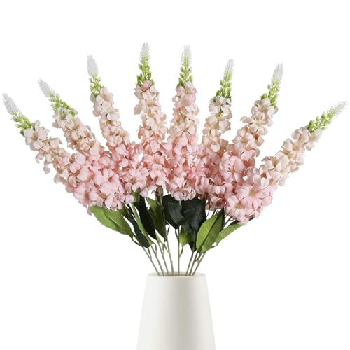 IPOPU 8PCS Snapdragon Artificial Flowers Pink Delphinium Artificial Silk Flowers Long Stem Hyacinths Fake Flowers for Wedding Home Outdoor Party Floral Arrangement Centerpiece Table Decorations (Pink) - color: Pink
