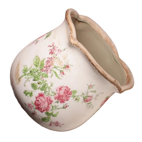 Xiaan Jiaju Shabby Chic Flower Pot, 6.11 Inch Ceramic Planter with Drainage for Indoor Plants, Vintage Ceramic Vase, Country Chic Spring Garden Home Decor, Pink Rose Floral - color: Rose Floral
