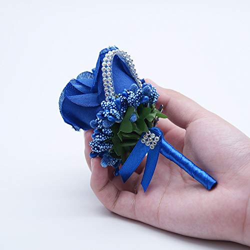 2 PCS Wedding Boutonniere Artificial Flower Groom Groomsman Corsage Rose Silk Suit for Wedding Prom Homecoming Royal Blue - color: Royal Blue