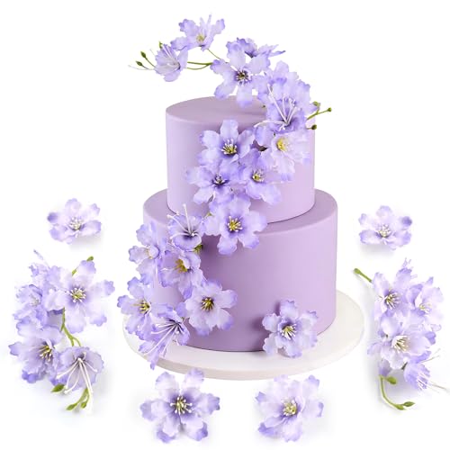 14PCS Artificial Cherry Blossom Cake Toppers Light Purple Cherry Flowers Cake Ornament for Floral Birthday Cake Decors Wedding Bridal Shower Mother's Day Party Artificial Flower Decoration Supplie - color: Light Purple