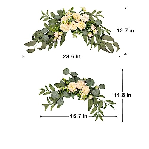 GOLDY&WENDY 2 PCS Elegant Artificial Wedding Sign Flower Swag for Peony Theme Wedding Party Reception Entrance Welcome Sign Artificial Silk Floral Decor - color: A3-champagne Peony