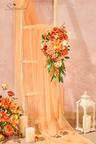 Serwalin 11 Inch Wedding Bouquets for Bride Bridesmaid,Fall Cascading Orange Bridal Bouquets for Bride,Wedding Ceremony and Anniversary Day Decor - color: Athens Orange