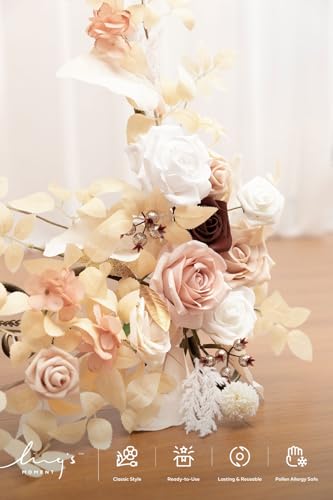 Ling's moment 2pcs Wedding Flowers Garland Artificial Floral Swag Arch Decorations Greenery Arrangements White & Beige Ceremony Reception Garden Easel Wall Entryway Outdoor Board(NOT Include Sign) - color: White & Beige & Blush