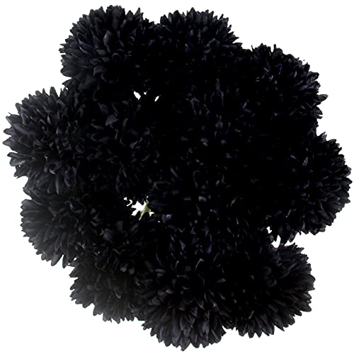 Tinsow 12 Pcs Faux Ball Chrysanthemum Bouquet Black Flowers for Home Halloween Party Fall Harvest Festival Decoration (Black, 12) - color: Black