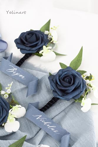 Set of 6 Navy Blue Boutonniere for Men for Wedding Groom Groomsmen Artificial Rose Rose Flowers Boutonniere for Wedding Ceremony Anniversary Formal Dinner Party - color: Navy Blue, size: Pack of 6
