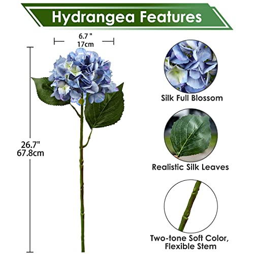 DILATATA 21" Fake Hydrangea Long Stems Silk Hydrangea Flowers for Home Table Centerpieces Artificial Flowers Arrangements Wedding Bouquets DIY Decorations-3Pcs Blue Hydrangeas - color: Blue Green, size: 3PCS
