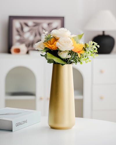 Light Gold Vase - 10" Gold Ceramic Flower vase for Home/Table/Accent Decor, Minimalist Modern Vases Ceramic for Centerpieces, Room Decor, Living Room, Bedroom or Gift - color: Light Gold, size: Super Big