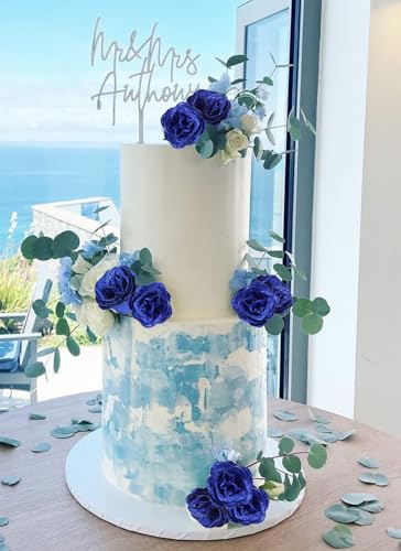 Glitter Roses,30PCS Royal Blue Flowers Artificial Roses with Stems for Wedding Bouquet Party Christmas Home Decor(Royal Blue) - color: Royal Blue